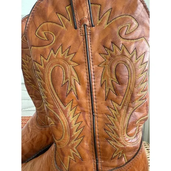 Vintage 80s Mens Honey Brown Western Durango Boots Brass Toe 10.5D