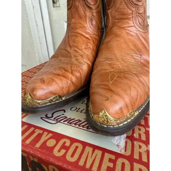 Vintage 80s Mens Honey Brown Western Durango Boots Brass Toe 10.5D