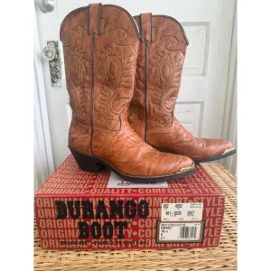 Vintage 80s Mens Honey Brown Western Durango Boots Brass Toe 10.5D