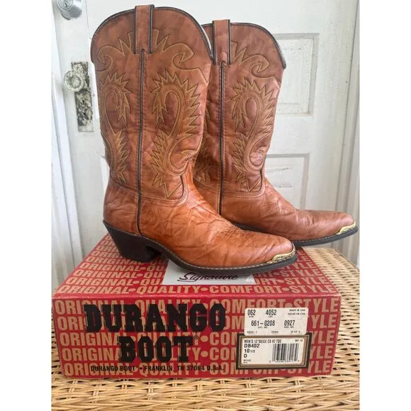 Vintage 80s Mens Honey Brown Western Durango Boots Brass Toe 10.5D