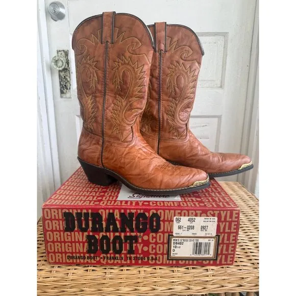 Vintage 80s Mens Honey Brown Western Durango Boots Brass Toe 10.5D