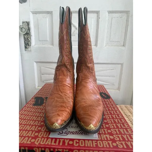 Vintage 80s Mens Honey Brown Western Durango Boots Brass Toe 10.5D