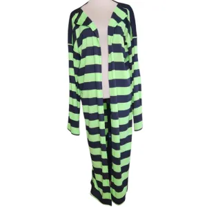 Vintage 80s MULTIPLES Sandra Garratt Neon Green Black Striped Duster Cardigan