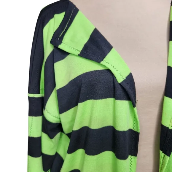 Vintage 80s MULTIPLES Sandra Garratt Neon Green Black Striped Duster Cardigan