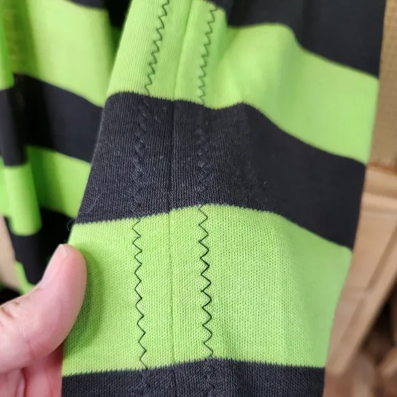 Vintage 80s MULTIPLES Sandra Garratt Neon Green Black Striped Duster Cardigan