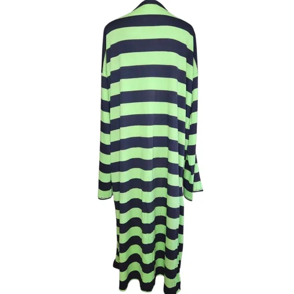 Vintage 80s MULTIPLES Sandra Garratt Neon Green Black Striped Duster Cardigan