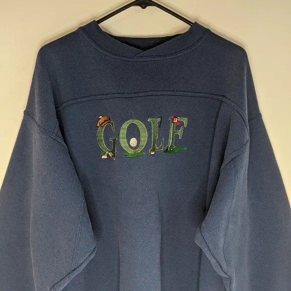 Vintage 90s Grunge Navy Blue Golf Embroidered Spell Out Grandpa Sweatshirt