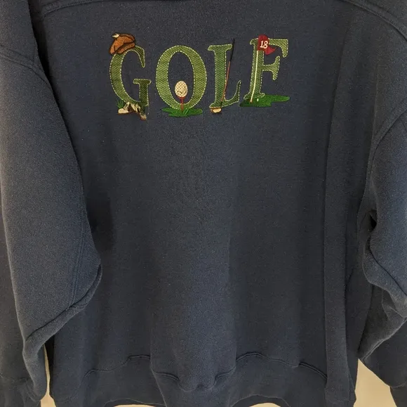 Vintage 90s Grunge Navy Blue Golf Embroidered Spell Out Grandpa Sweatshirt