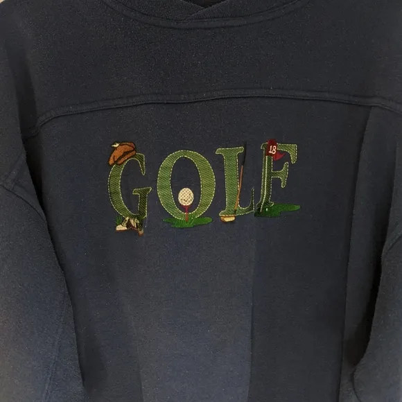 Vintage 90s Grunge Navy Blue Golf Embroidered Spell Out Grandpa Sweatshirt