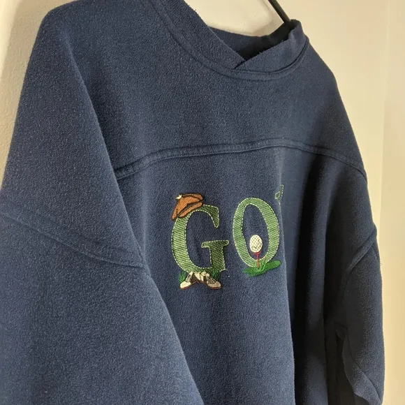 Vintage 90s Grunge Navy Blue Golf Embroidered Spell Out Grandpa Sweatshirt