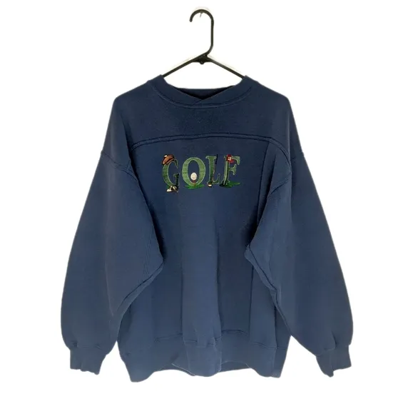 Vintage 90s Grunge Navy Blue Golf Embroidered Spell Out Grandpa Sweatshirt