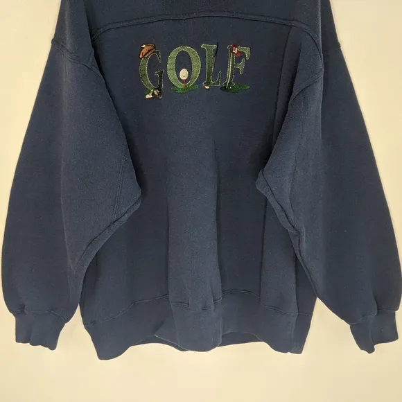 Vintage 90s Grunge Navy Blue Golf Embroidered Spell Out Grandpa Sweatshirt
