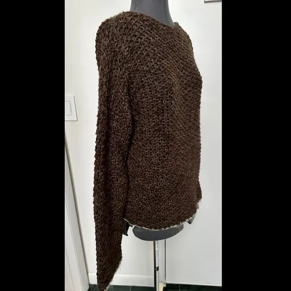 VINTAGE 90s Ralph Lauren SPORT BROWN CHUNKY KNIT SWEATER WOOL ALPACA CASHMERE M