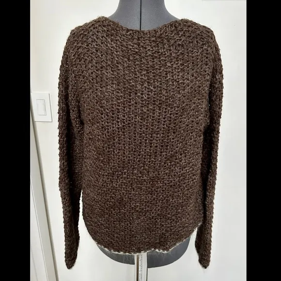 VINTAGE 90s Ralph Lauren SPORT BROWN CHUNKY KNIT SWEATER WOOL ALPACA CASHMERE M