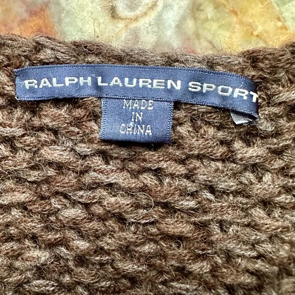 VINTAGE 90s Ralph Lauren SPORT BROWN CHUNKY KNIT SWEATER WOOL ALPACA CASHMERE M