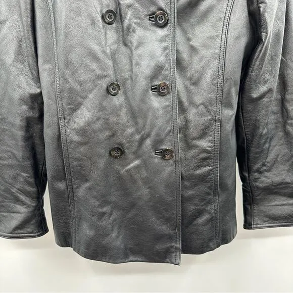 Vintage 90s Wilsons Leather Black Genuine‎ Leather Jacket Coat Size M