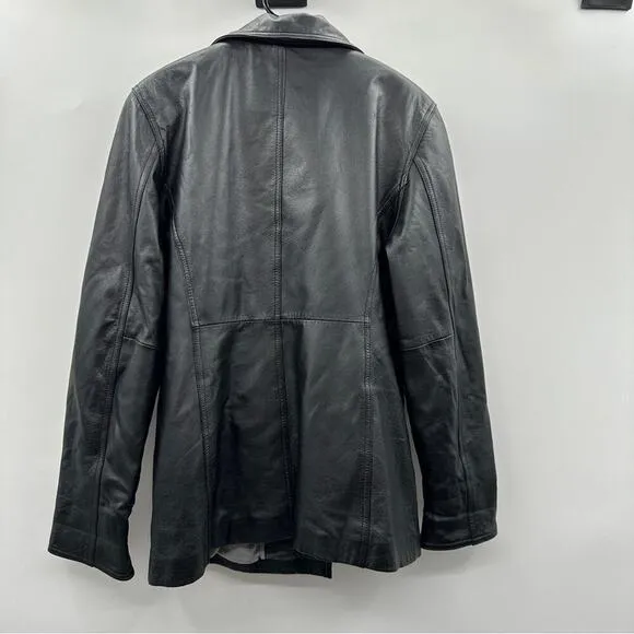 Vintage 90s Wilsons Leather Black Genuine‎ Leather Jacket Coat Size M
