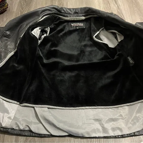 Vintage 90s Wilsons Leather Black Genuine‎ Leather Jacket Coat Size M