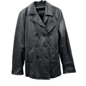 Vintage 90s Wilsons Leather Black Genuine‎ Leather Jacket Coat Size M