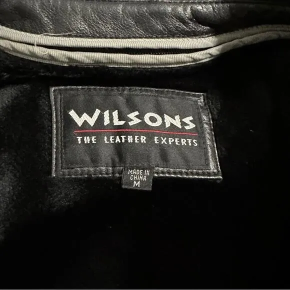 Vintage 90s Wilsons Leather Black Genuine‎ Leather Jacket Coat Size M