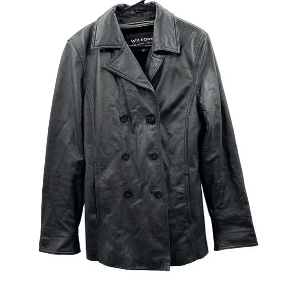 Vintage 90s Wilsons Leather Black Genuine‎ Leather Jacket Coat Size M