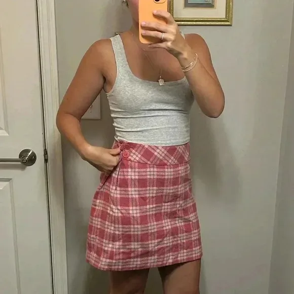 Vintage 90s Y2K Pink Plaid Wool Mohair Mini Skirt | Size 6 | Preppy Grunge Vibes