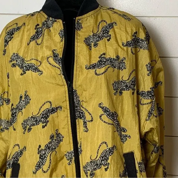 Vintage Adolfo Sport Tiger Print Style Baroque Bomber Jacket Large Meduim