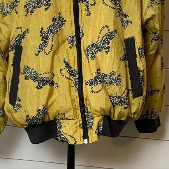 Vintage Adolfo Sport Tiger Print Style Baroque Bomber Jacket Large Meduim