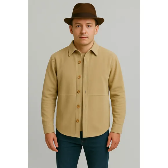 Vintage Bagatelle Tan Leather Shirt Jacket (S) – Flawless Unisex Fit, His &amp; Hers