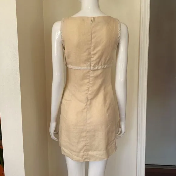 Vintage Cream and Pastel Yellow Mini Linen Dress Size 2