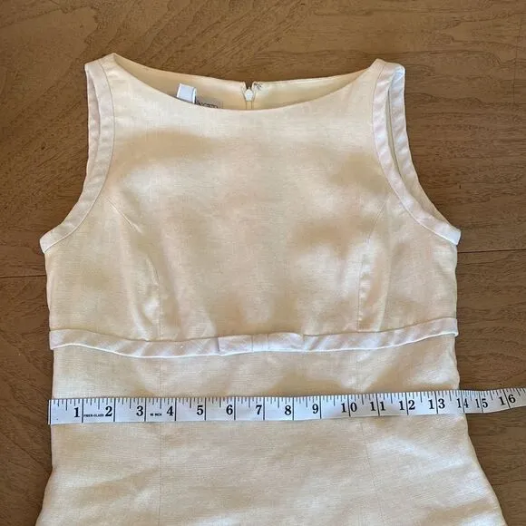 Vintage Cream and Pastel Yellow Mini Linen Dress Size 2