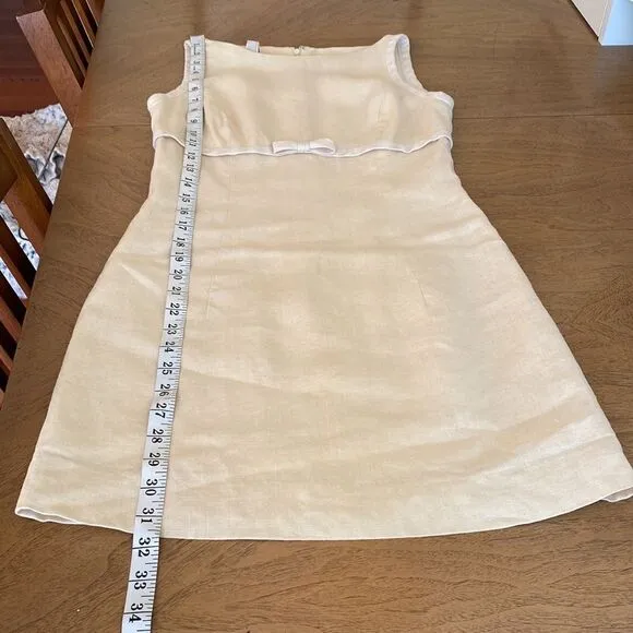 Vintage Cream and Pastel Yellow Mini Linen Dress Size 2