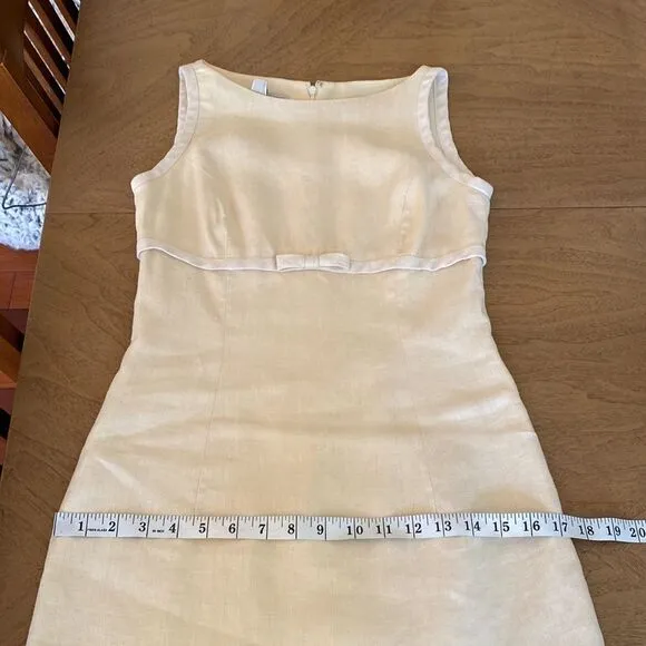Vintage Cream and Pastel Yellow Mini Linen Dress Size 2