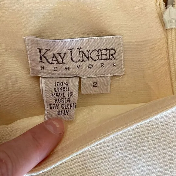 Vintage Cream and Pastel Yellow Mini Linen Dress Size 2