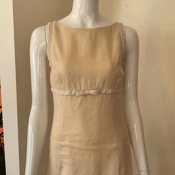 Vintage Cream and Pastel Yellow Mini Linen Dress Size 2