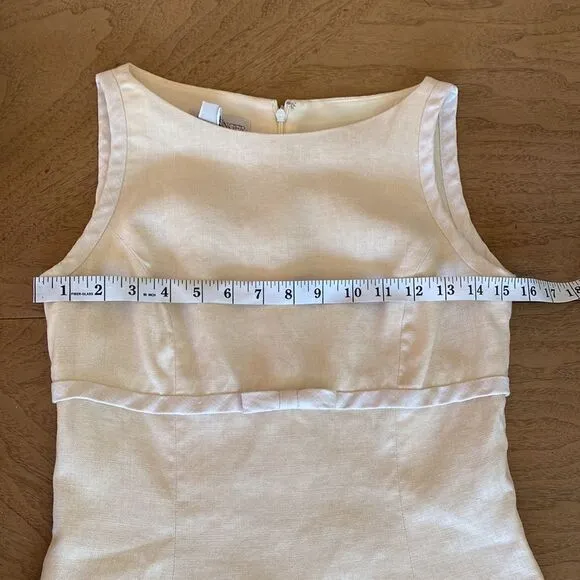 Vintage Cream and Pastel Yellow Mini Linen Dress Size 2