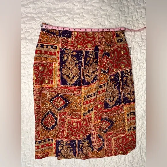 Vintage Dana Buchman Reversible Silk Wrap Skirt Boho Maharajah Print 90s Luxe 14