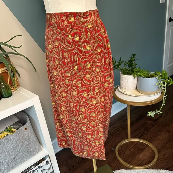Vintage Dana Buchman Reversible Silk Wrap Skirt Boho Maharajah Print 90s Luxe 14