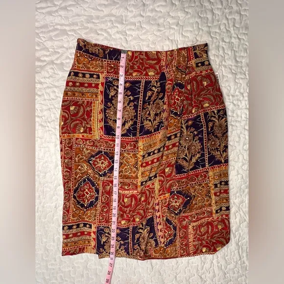 Vintage Dana Buchman Reversible Silk Wrap Skirt Boho Maharajah Print 90s Luxe 14