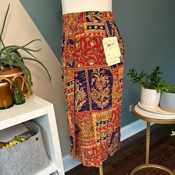 Vintage Dana Buchman Reversible Silk Wrap Skirt Boho Maharajah Print 90s Luxe 14