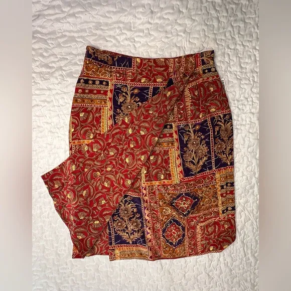 Vintage Dana Buchman Reversible Silk Wrap Skirt Boho Maharajah Print 90s Luxe 14