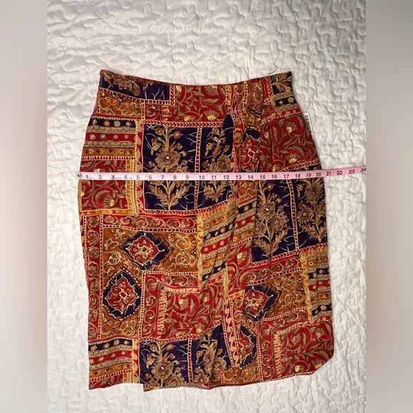 Vintage Dana Buchman Reversible Silk Wrap Skirt Boho Maharajah Print 90s Luxe 14