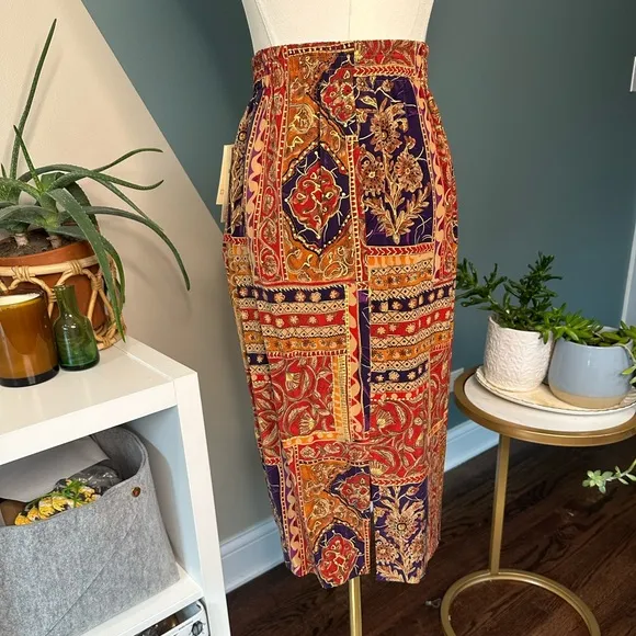 Vintage Dana Buchman Reversible Silk Wrap Skirt Boho Maharajah Print 90s Luxe 14