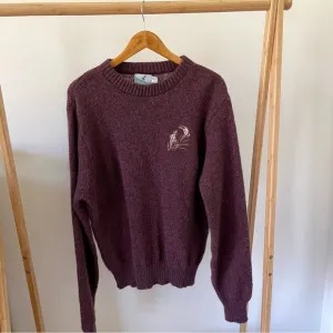 Vintage Duck Pond Embroidered Marled Crewneck Sweater in Maroon