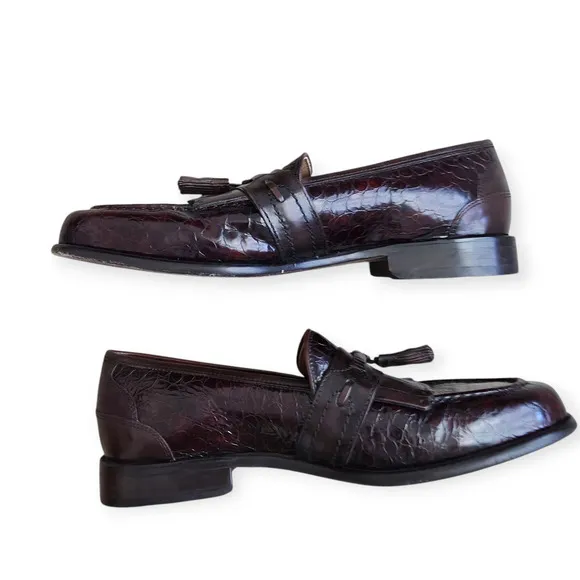 Vintage Florsheim Naples Croc Print Burgundy Slip On Dress Shoes Men Sz 9 D