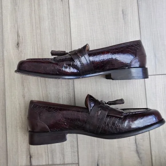 Vintage Florsheim Naples Croc Print Burgundy Slip On Dress Shoes Men Sz 9 D