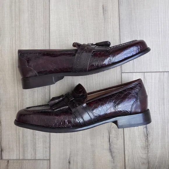 Vintage Florsheim Naples Croc Print Burgundy Slip On Dress Shoes Men Sz 9 D