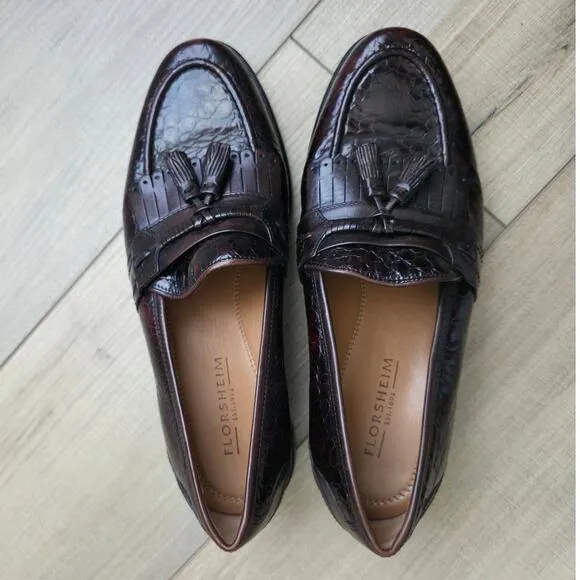 Vintage Florsheim Naples Croc Print Burgundy Slip On Dress Shoes Men Sz 9 D