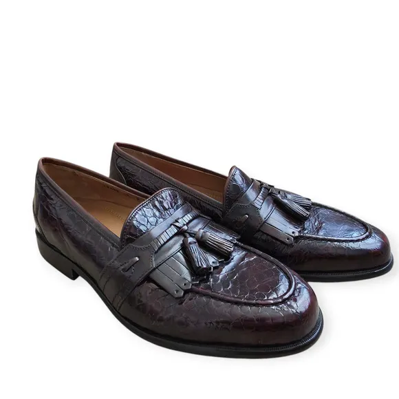 Vintage Florsheim Naples Croc Print Burgundy Slip On Dress Shoes Men Sz 9 D