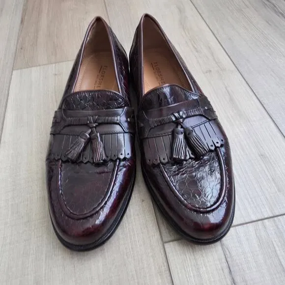 Vintage Florsheim Naples Croc Print Burgundy Slip On Dress Shoes Men Sz 9 D